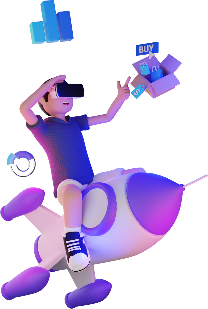 3D Purple Metaverse VR Boy Rocket Illustration